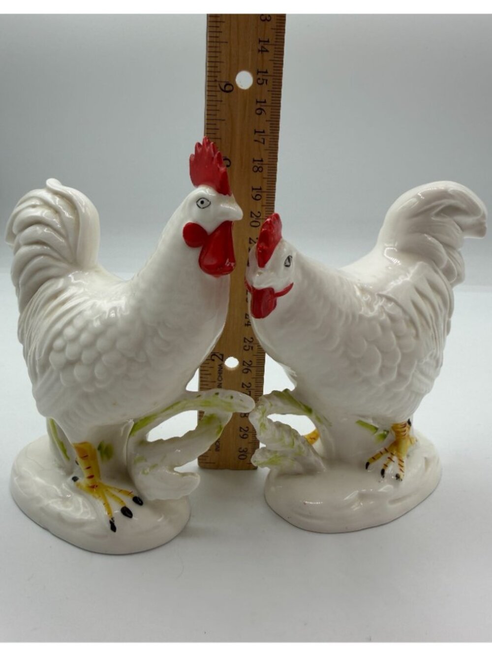 Lefton 2196 Set of 2 Vtg White Rooster Chickens Figurines Farmhouse Decor - Picture 9 of 9